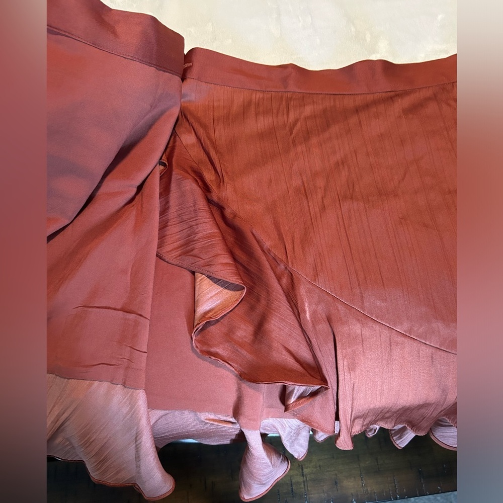 Maeve by Anthropologie NWT chocolate wrap skirt with tie and ruffle size S - Picture 8 of 10